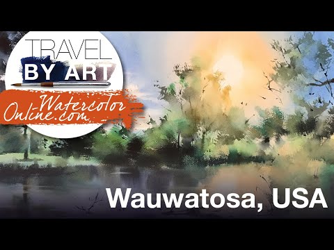 #183 Travel by Art, Ep. 55: River in Wauwatosa, Wisconsin, USA (Watercolor Landscape Tutorial)