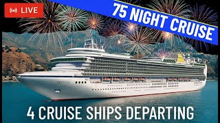 SHIPS TV - 75 Night Cruise with Firewworks - 4 Cruise Ship Departing Port of Southampton (LIVE)