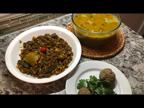 Friday night dinner Dhal, rice, coconut choka and shrimp curry