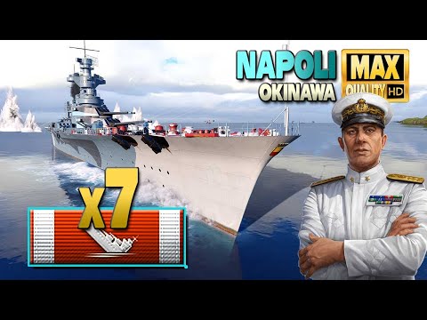 Cruiser Napoli on map Okinawa, 7 ships destroyed - World of Warships