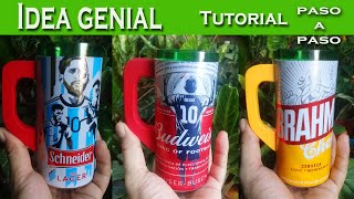 Como hacer vaso con botella o sifón de vidrio y lata de aluminio 100% reciclado