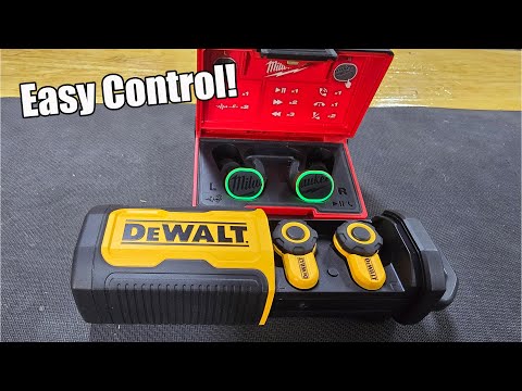 Easy Volume Control! DEWALT Bluetooth Jobsite Pro X2 Wireless Earbuds, 38 dB Noise Reduction