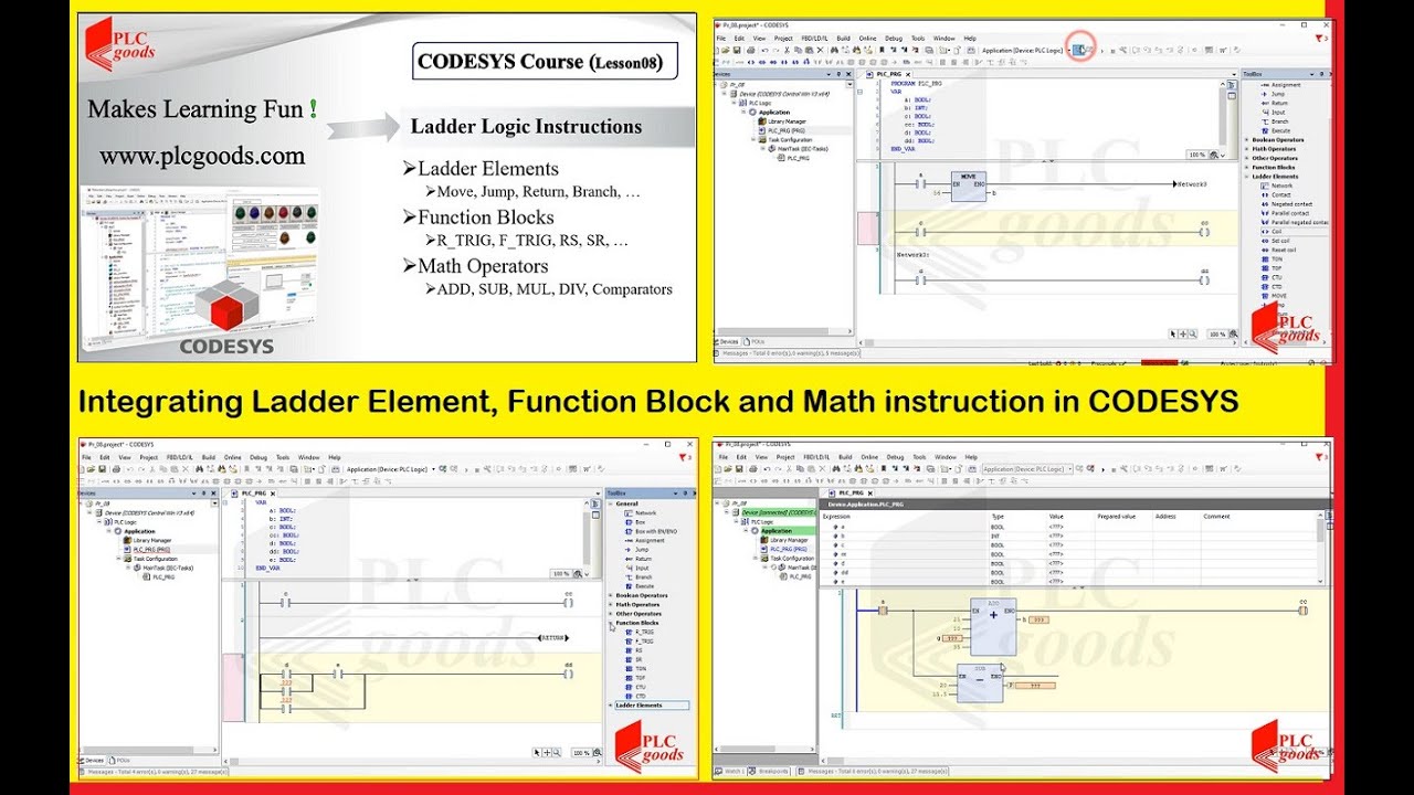 CODESYS tutorial on Ladder Elements, Function Blocks, Math instructions | CODESYS PLC programming