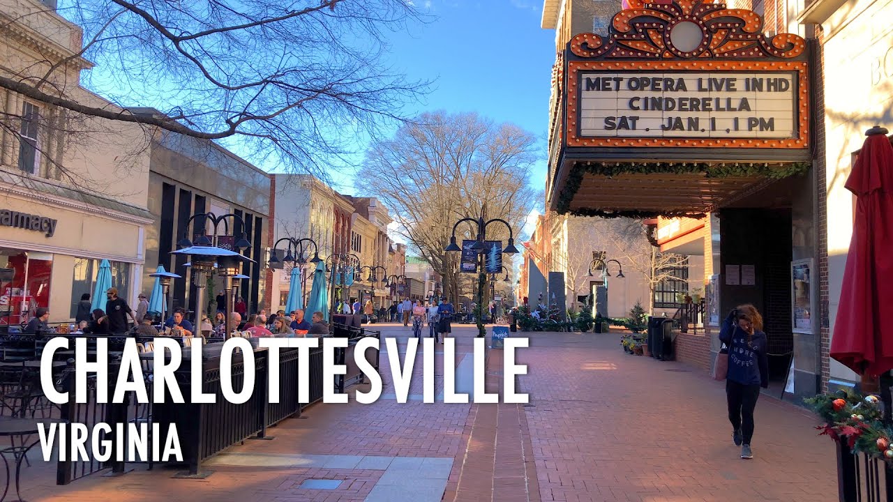 Immersive street-level walking tour through Charlottesville, VA, United States, showcasing authentic urban landscapes, local architecture, and the vibrant atmosphere of the city's neighborhoods