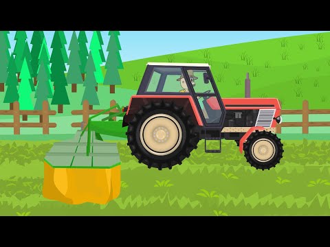 Small Red Tractor and Rotary Mower for Mowing the Grass - Brave Colorful Agricultural Vehicles