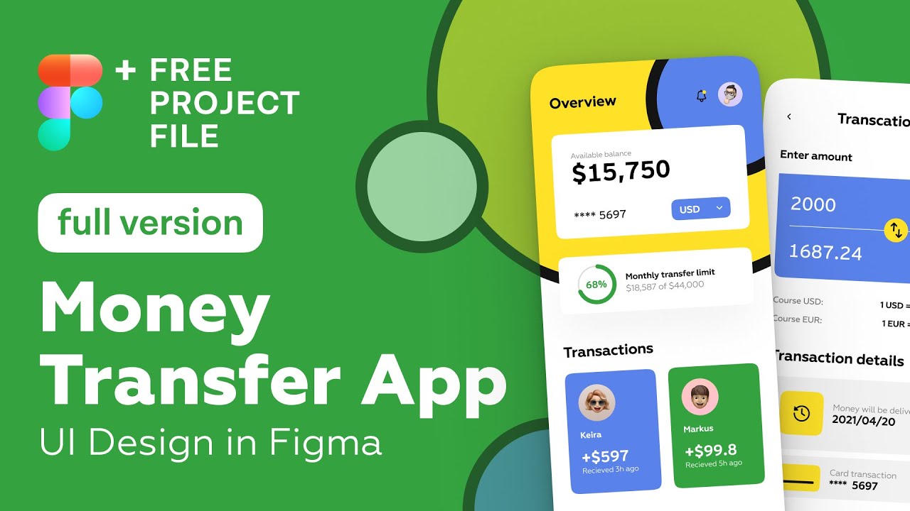 Figma Tutorial (Full Ver.) Money Transfer App UI Design in Figma + Free figma template