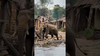 An Elephant and a Crocodile in a  ruined Riverbank village #usa #animals #wildlife #elephant #brazil
