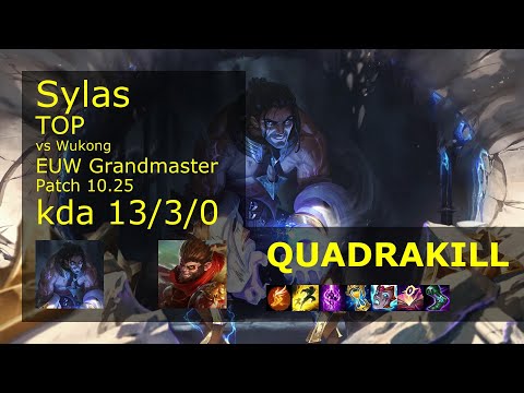 Sylas Top vs Wukong - EUW Grandmaster 13/3/0 Patch 10.25 Gameplay