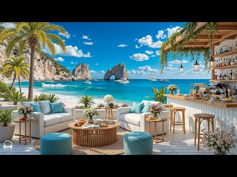 Bossa Nova Music at Seaside Coffee Shop 🌊 Smooth Jazz BGM & Ocean Wave Sounds for Relaxation