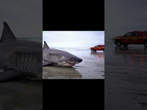 Stranded Shark Shocks Beachgoers 😱🦈 #greatwhiteshark