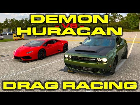 840HP Dodge Demon vs Lamborghini Huracan LP610-4 1/4 Mile Drag Racing - 3 Races