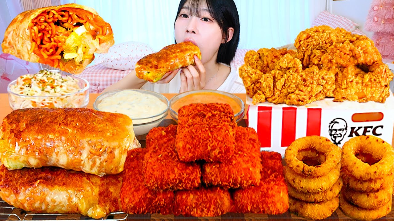 ASMR MUKBANG| 직접 만든 불닭볶음면 부리또 칠리스 모짜렐라 치즈 스틱 후라이드 치킨 먹방 & 레시피 FRIED CHIC