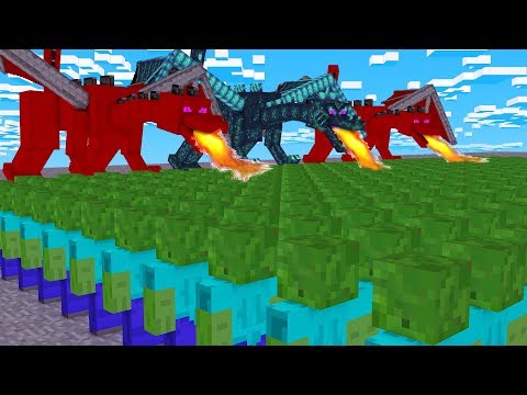 3 DRAGONS vs 500 ZOMBIES!  (Minecraft)