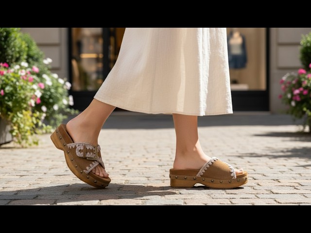 Vídeo relacionado con Mesing Sandalias Mules Mujer Hombre Verano Plana Hebilla Punta Abierta Sandalias de Pala Cómodo Piel de Ante Pantuflas de Corcho XZ490-Black-EU39
