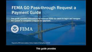 FEMA GO Pass-through Request a Payment