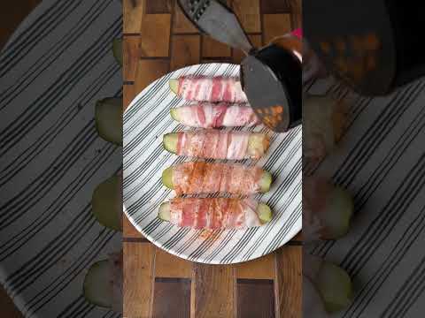 Smoked bacon wrapped pickles