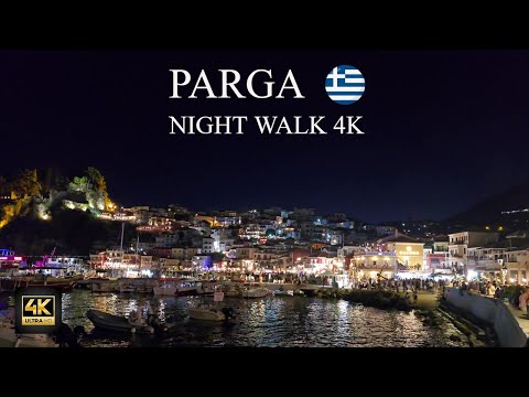 Parga Greece Night Walk 4K 🇬🇷 | Old Town & Harbor Walking Tour