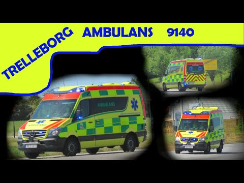 region skåne TRELLEBORG AMBULANS 9140 i utryckning rettungsdienst auf Einsatzfahrt 緊急走行 救急車