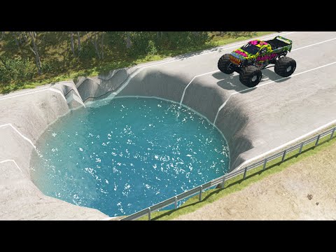 Cars vs Giant Pit Deep Water – BeamNG Drive
