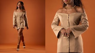 How to Sew Off Shoulder Blazer Dress With Flute Sleeves