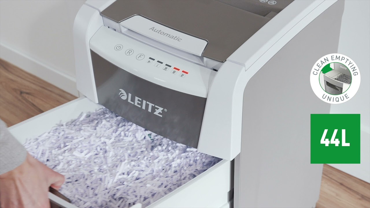 Distrugator documente automat Leitz IQ Office, P4, cross-cut (confeti), 150 coli, cos 44l, alb-gri