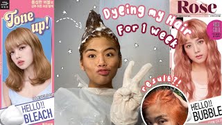 I DYED MY HAIR using the Mise En Scène Hello Bleach Tone Up + Hello Bubble Foam Color Rose Gold 🌹💖