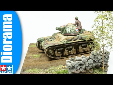 Build a simple dirt road diorama (road, stone wall, ditch, grass, tree)