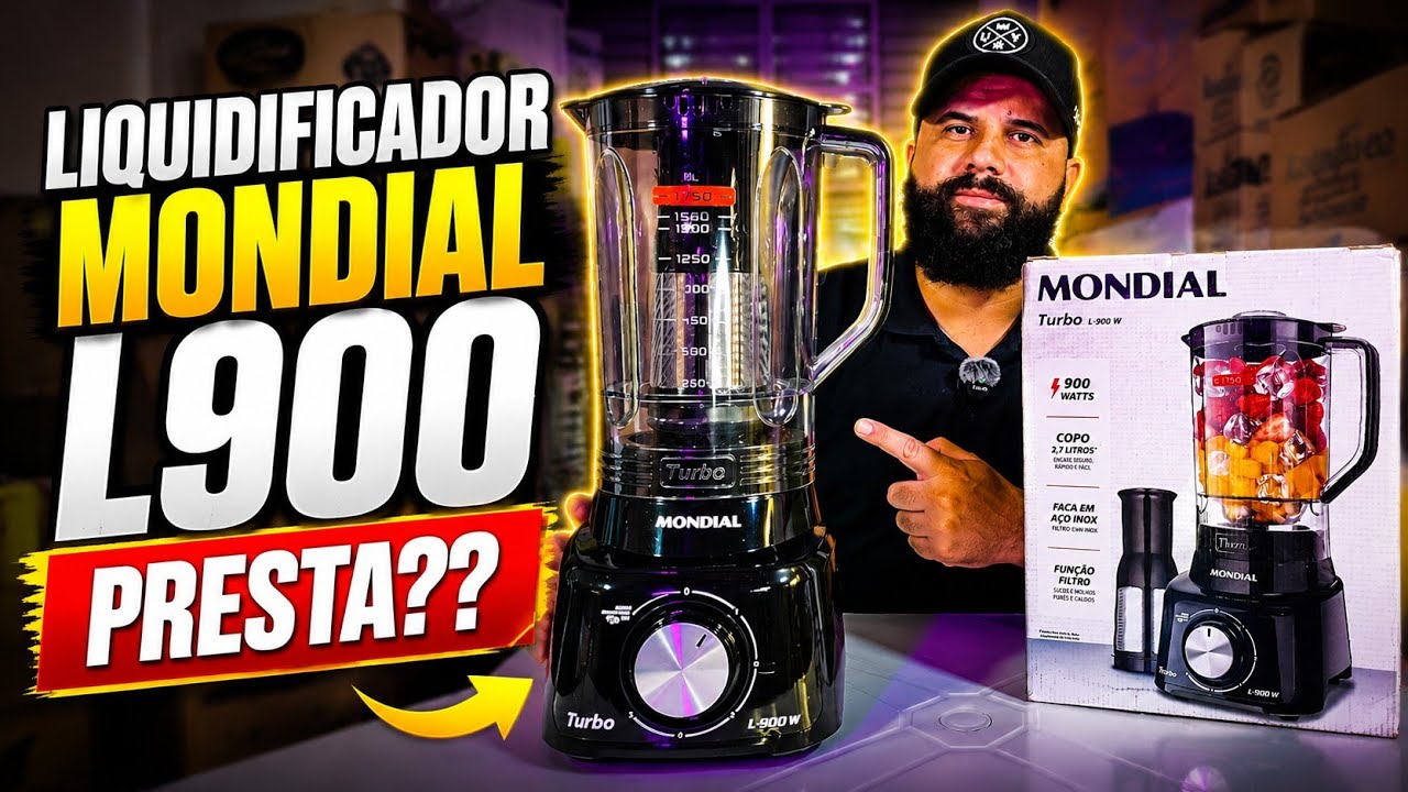 Miniatura da avaliação em vídeo de Liquidificador MONDIAL Turbo L-900W 110V 2,7L Preto