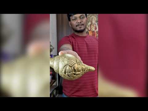 Lord Vishnu and Goddess Lakshmi on Right Hand Shankh in Brass video