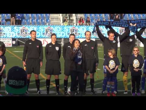 Singing The national anthems at the FC Edmonton vs New york Cosmos home opener April 19 2014