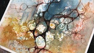 Relaxing Abstract WATERCOLOR Reverse Stenciling & Ink Lines (449)