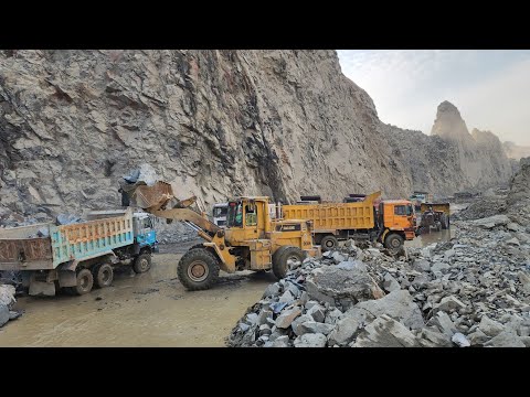 Caterpillar Wheel Loaders Loading Rocks into Dump Trucks & Trolleys | Heavy Equipment in Action