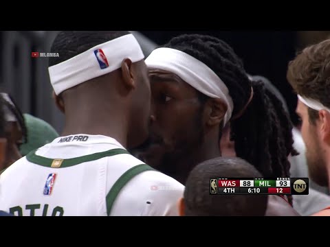 Giannis gets absolutely hacked by Montrezl Harrell and Bobby Portis immediately gets in Trez's face