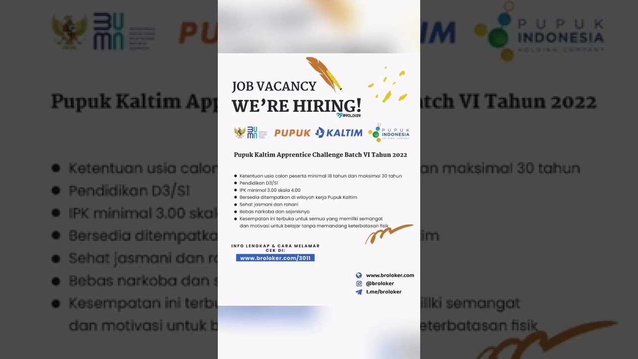 Lowongan Kerja PT Pupuk Kaltim | 6 Juni 2022