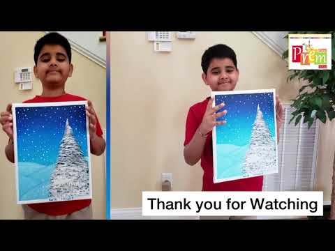 How to draw a Beautiful Winter Snow Tree With Fan Brush | Acrylic canvas painting