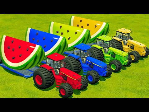LOAD & TRANSPORT GIANT WATERMELONS WITH CLAAS LOADERS And COLORED TRACTORS - Farming Simulator 2022