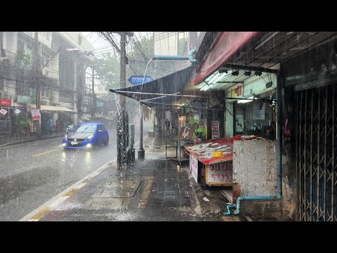 [4K] Walking in Heavy Rain in Bangkok during Rainy Season in Thailand
