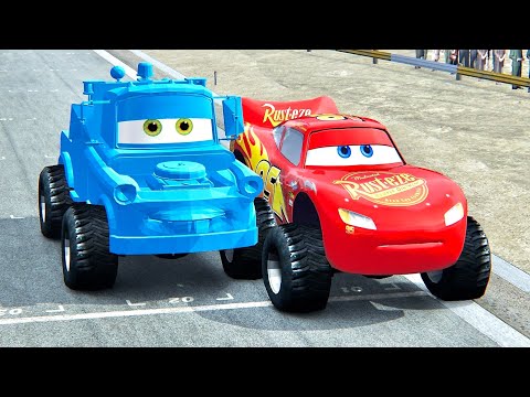 Lightning McQueen Monster Truck vs Tow Mater Monster Truck at Top Gear Track