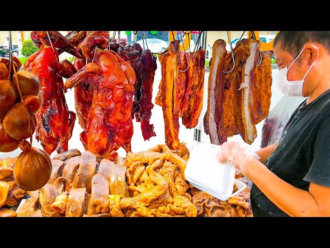 Amazing! Old Man 62 years-old Cutting Roast Duck & Pork | Cambodian Street Food