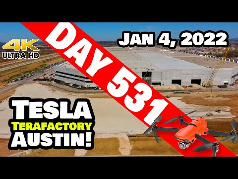 Tesla Gigafactory Austin 4K  Day 531 - 1/4/22 - Tesla Texas - PRODUCTION CAR LOT BEHIND GIGA TEXAS?!