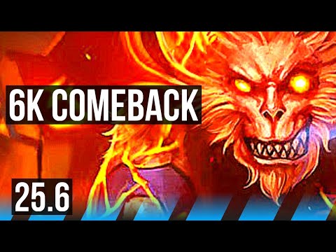 WUKONG vs YASUO (MID) | 6k comeback, 6 solo kills, 600+ games | KR Master | 25.6