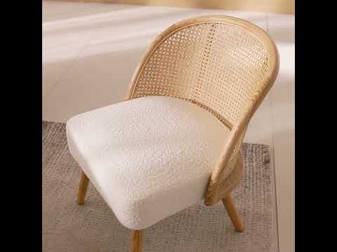 Video Candice - Fauteuil en tissu bouclette et rotin