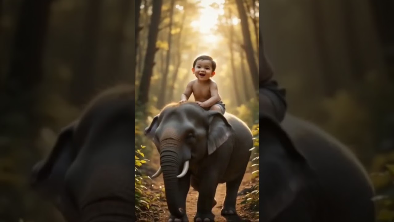 Baby Boy Rides Baby Elephant | Magical AI Art Video
