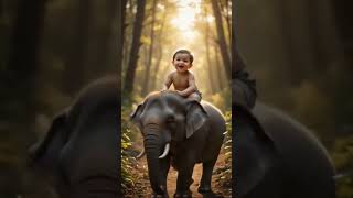 Download lagu Baby Boy Rides Baby Elephant | Magical AI Art Video mp3