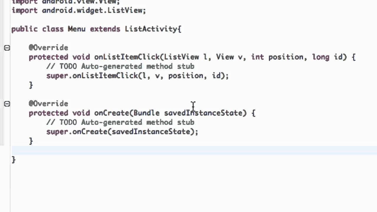 Android Application Development Tutorial - 18 - Create a List Menu from the ListActivity class