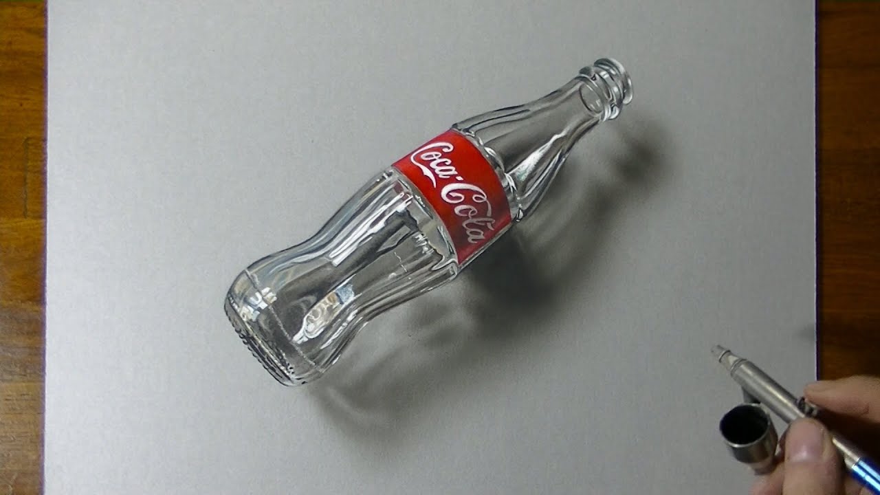 3D Art, Drawing Coca-Cola empty glass bottle