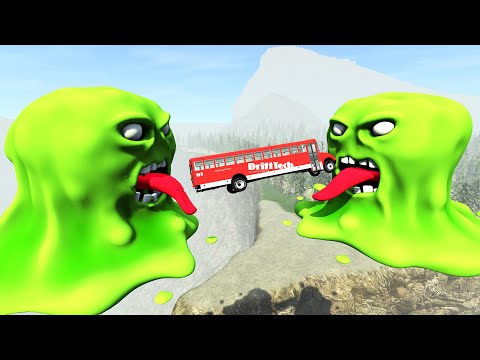 Jumping Cars Through The Long Tongue Of Giant Monster- BeamNG.Drive