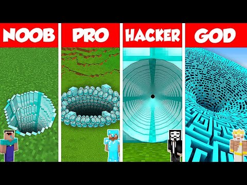 Minecraft Battle: NOOB vs PRO vs HACKER vs GOD: DIAMOND TUNNEL PIT HOUSE BUILD CHALLENGE / Animation
