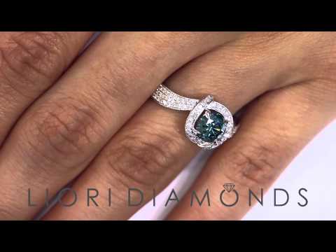 FD-521 - 1.64 Carat Fancy Blue Diamond Engagement Ring 18k White Gold Vintage Style