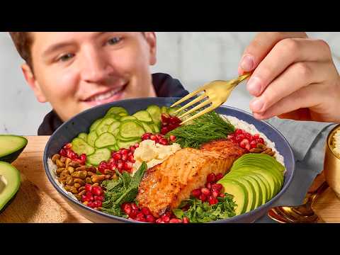 Citrus‑Marinated Salmon Grain Bowl with Herbed Yogurt, Crispy Farro, Pistachios & Pomegranate